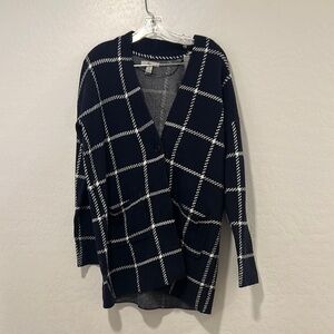 Womens BASS size medium Plaid stripe one button cardigan pockets‎ cotton